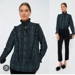 Tuckernuck Blackwatch Plaid Ruffle Button-Up Blouse In Large And Medium